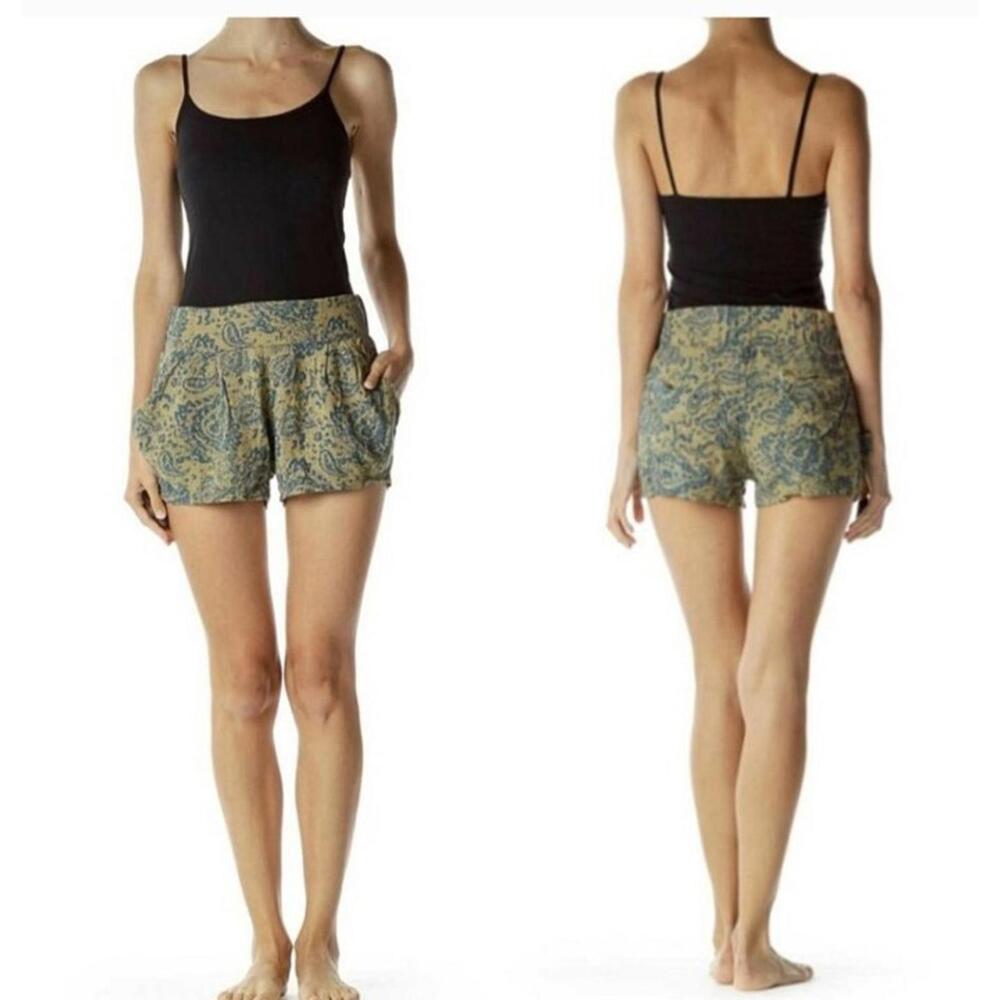Free People Green Blue Paisley Print Womens Shorts Pull On Sz S Elastic Waist #Z